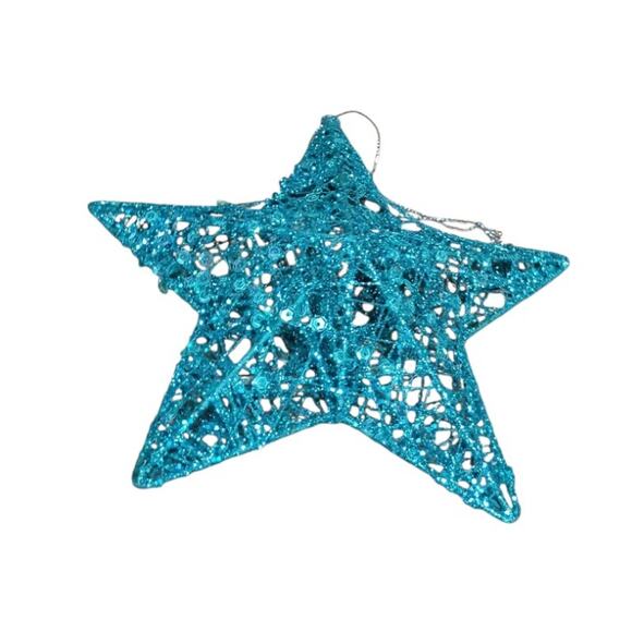 7" Star Glitter Wire Framed Sequins Hanging Christmas Holiday Ornament Blue - Picture 3 of 3